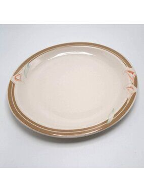 Syracuse China Calla Lily Oval Dinner Plate White Brown Floral Design 14-C